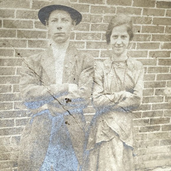 c1920 RPPC Young Man Woman Crossed Arms Sepia Tint Unposted Photo Postcard - Picture 2 of 10